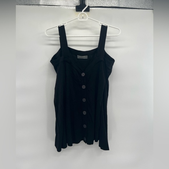 Anthropologie Black Ribbed Open Cold Shoulder Long Sleeve Knit Sweater M buttons - Picture 1 of 10